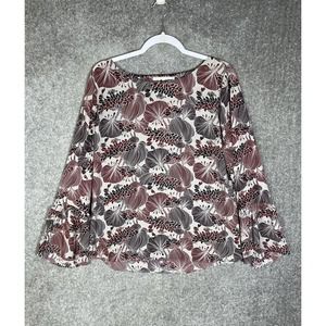 Violet + Claire Floral Long Ruffle Bell Sleeve Tunic Top Womens Size XL Gray Red